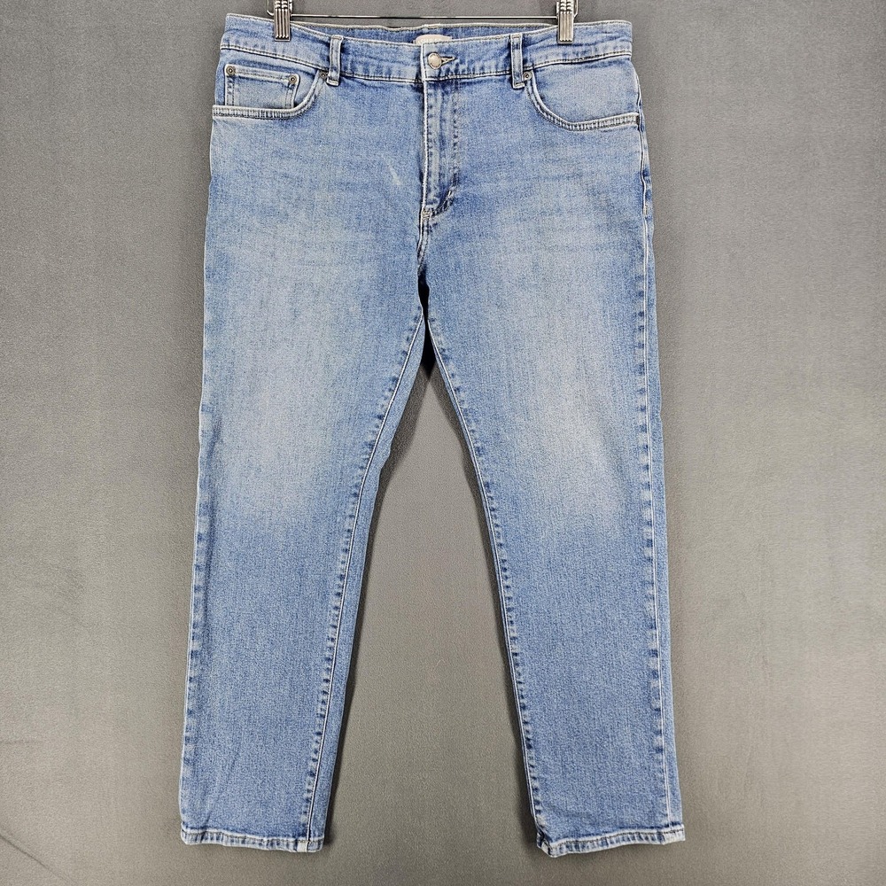 Ash & Erie Jeans Mens 35x29‎ Blue Denim Stretch Slim Straight Short Inseam